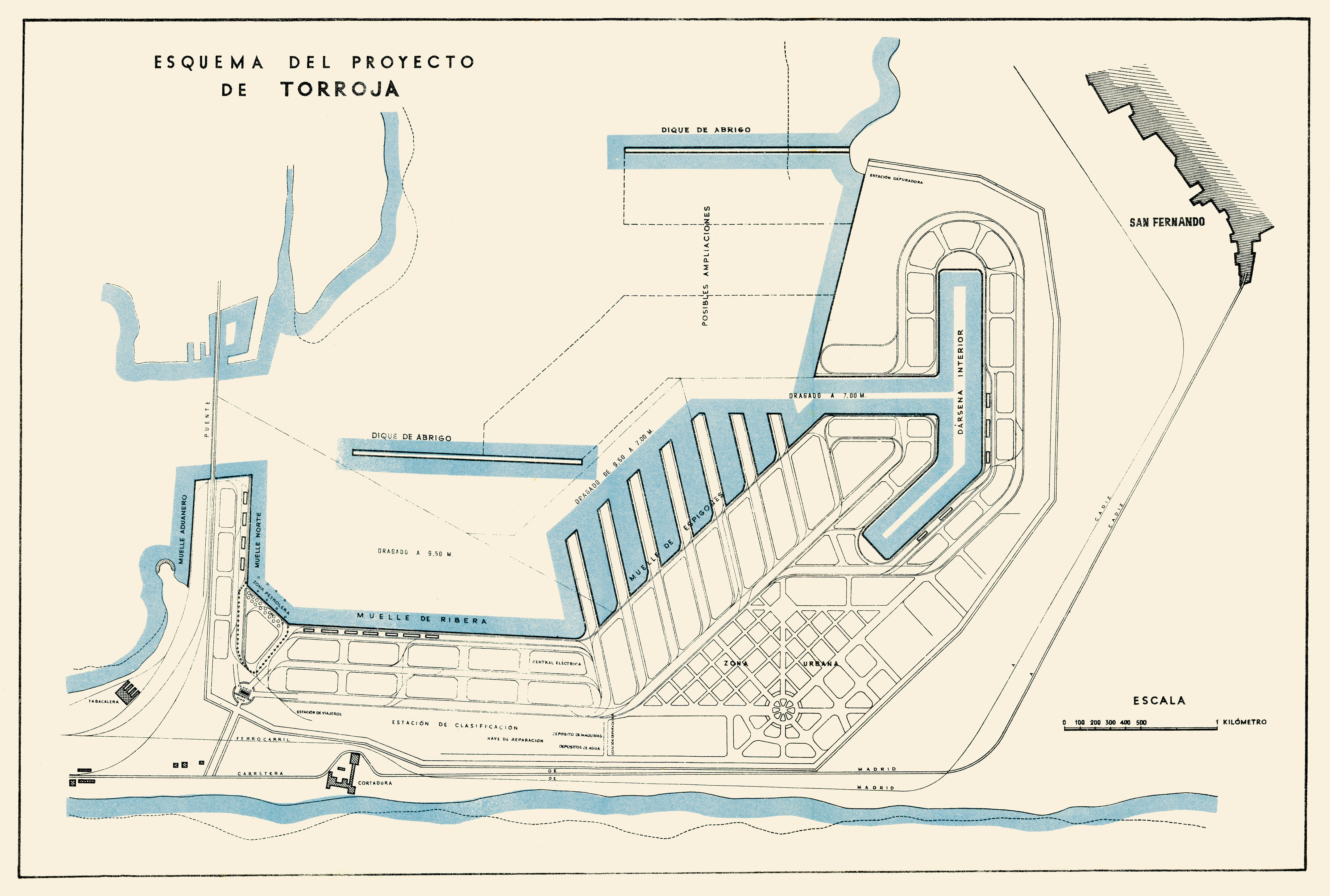 Proyecto diseño por Eduardo Torroja de Zona Franca de Cádiz