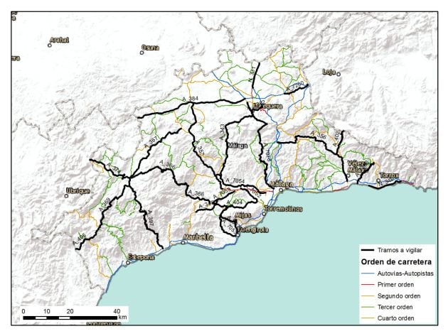 Tramos de concentración de accidentes de tráfico en la provincia de Málaga