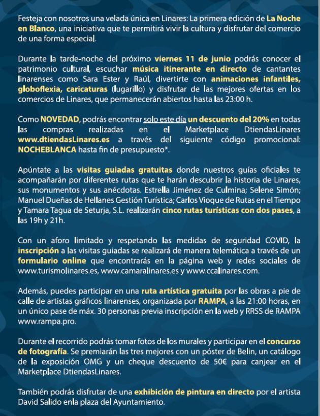 Programa Noche en Blanco Linares.