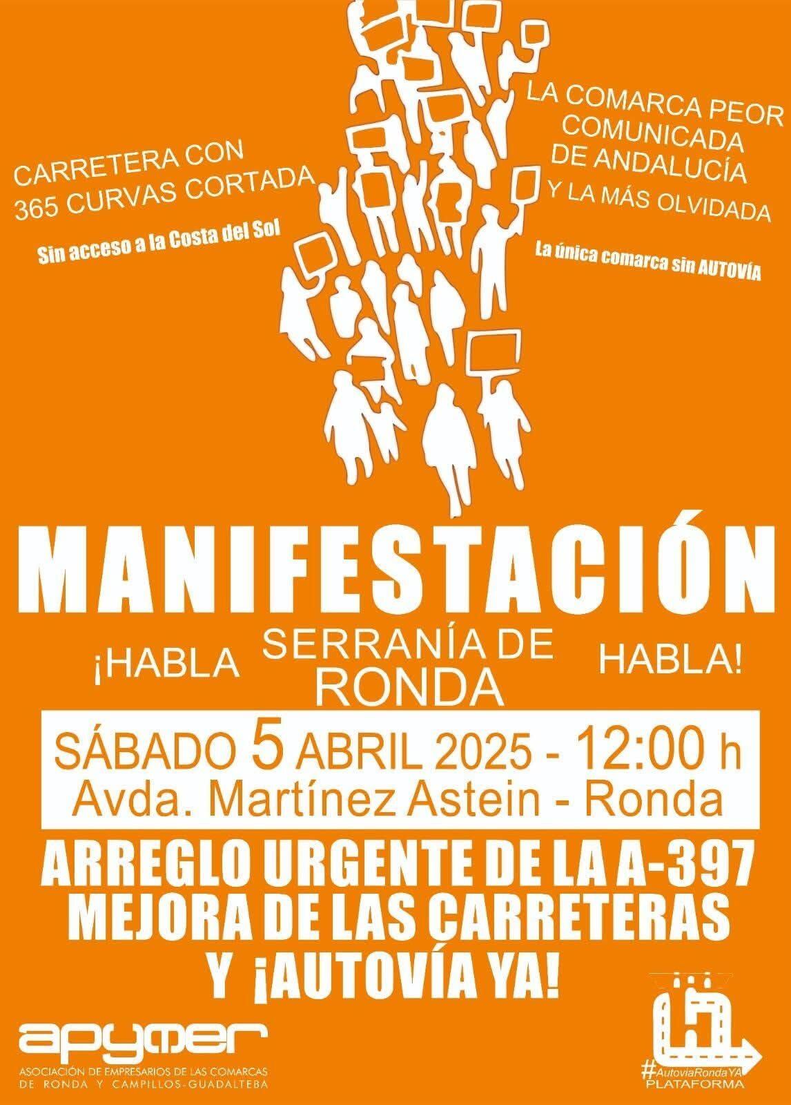 Cartel de la manifestación por las carreteras de la Serranía de onda
