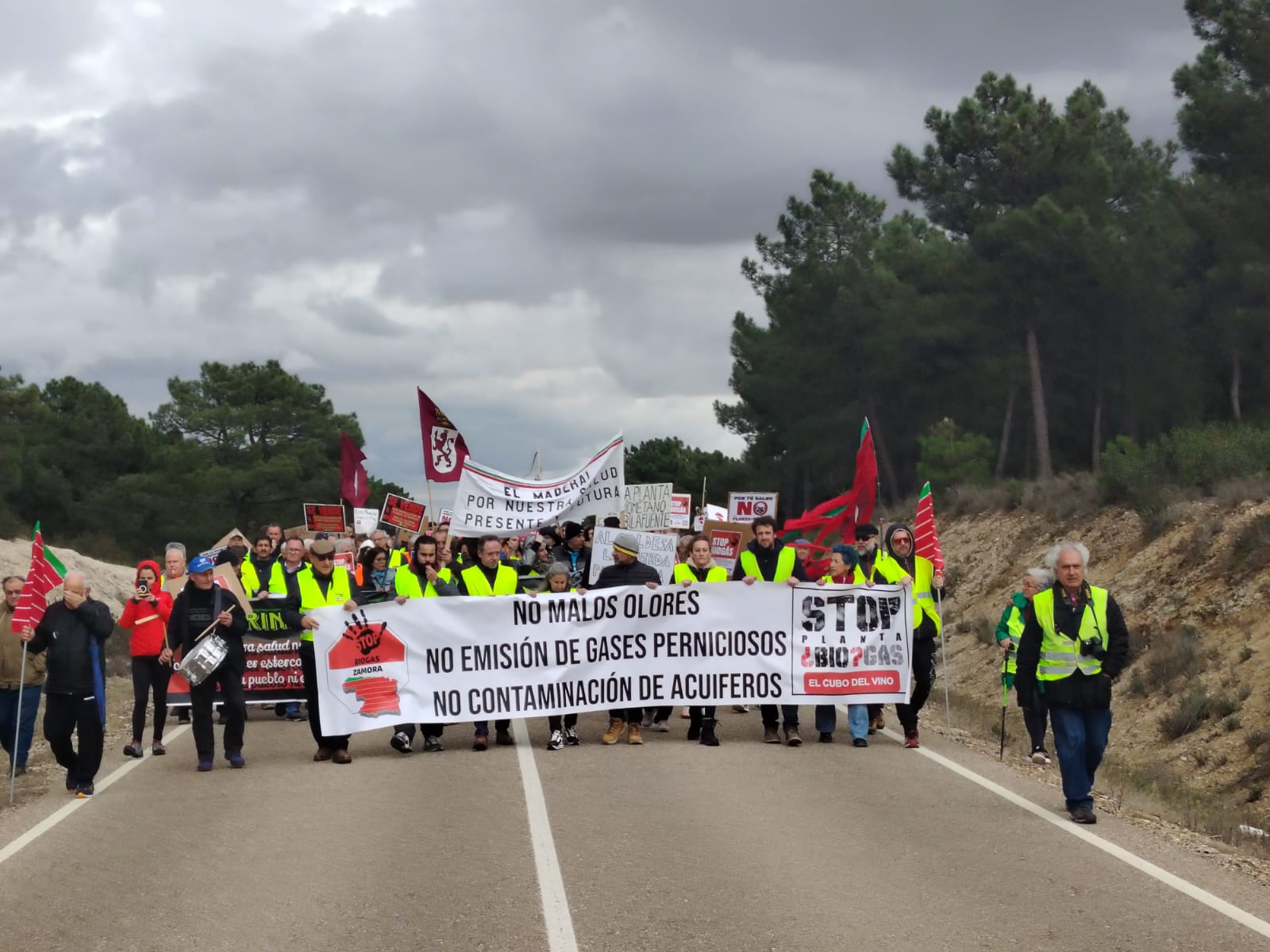 Manifestantes este domingo contra las plantas de biogás en El Cubo