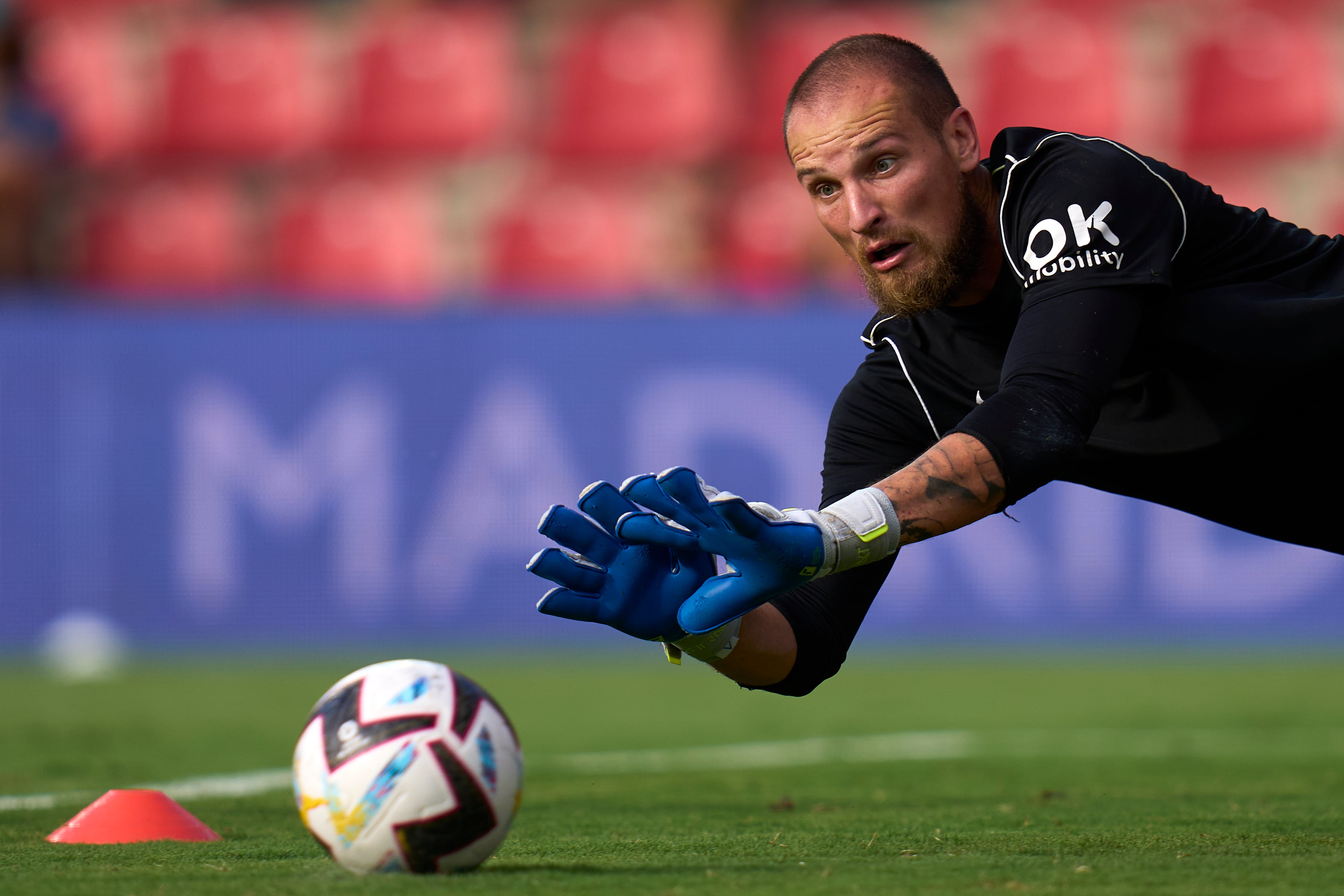 MADRID, SPAIN - AUGUST 27: Predrag Rajkovic  of RCD Mallorca warming up prior the game during the LaLiga Santander match between Rayo Vallecano and RCD Mallorca at Campo de Futbol de Vallecas on August 27, 2022 in Madrid, Spain. (Photo by Diego Souto/Quality Sport Images/Getty Images)