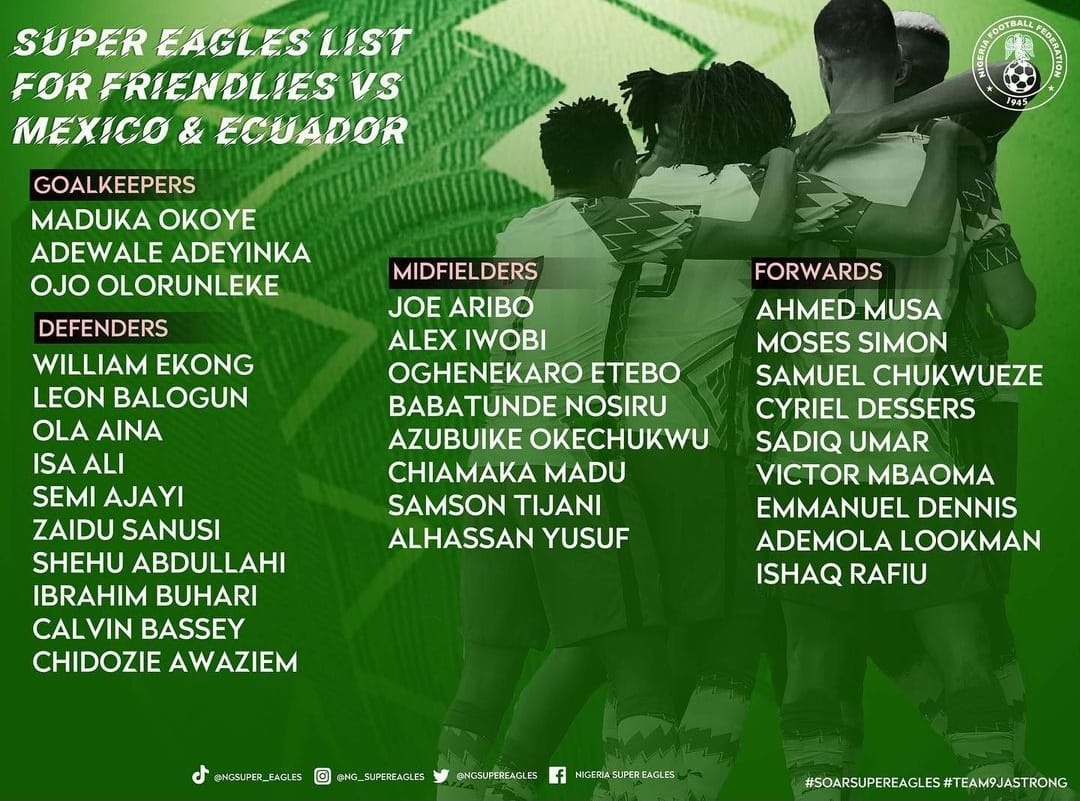 La convocatoria de Nigeria con el nombre de Sadiq.