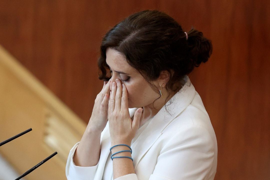 La presidenta de la Comunidad de Madrid, Isabel Díaz Ayuso, durante su intervención en la segunda sesión del debate sobre el estado de la región, celebrada este martes en la Asamblea de Madrid. 