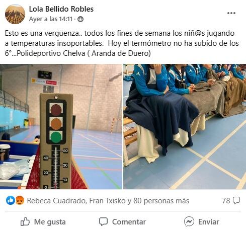 Esta es la publicación que muestra la pobre situación energética que se vive en el polideportivo Chelva