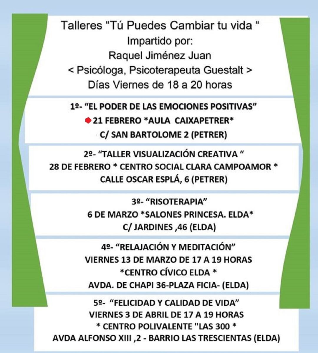 Los talleres finalizarán el 3 de abril