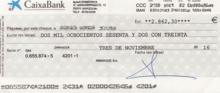 Cheque utilizado por la detenida 