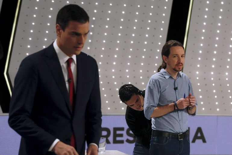 Pedro Sánchez y Pablo Iglesias, durante uno de los debates electorales. 