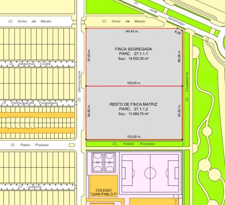 Plano de la zona de Alcorcón donde se va a construir el colegio del Ensanche Sur