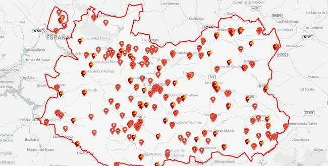 Mapa de los PIDs en la provincia de Ciudad Real