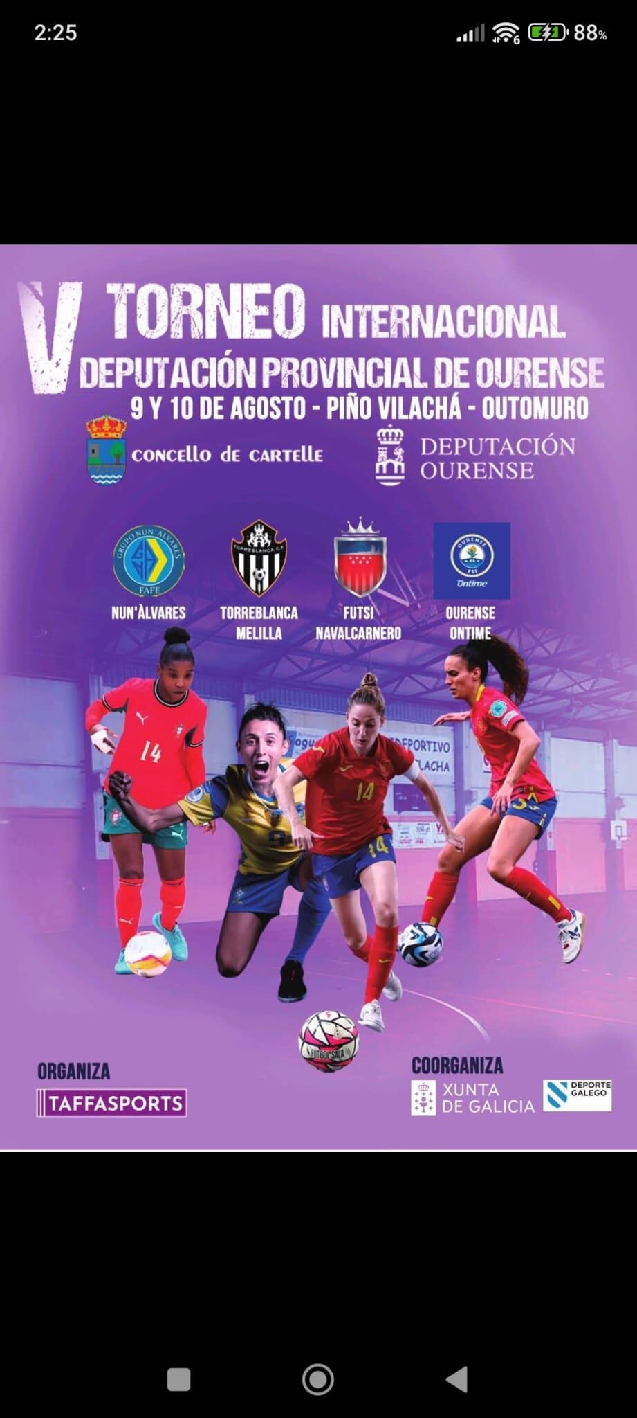Cartel del V Edición del Torneo Internacional Deputación Provincial de Ourense - Concello de Cartelle.