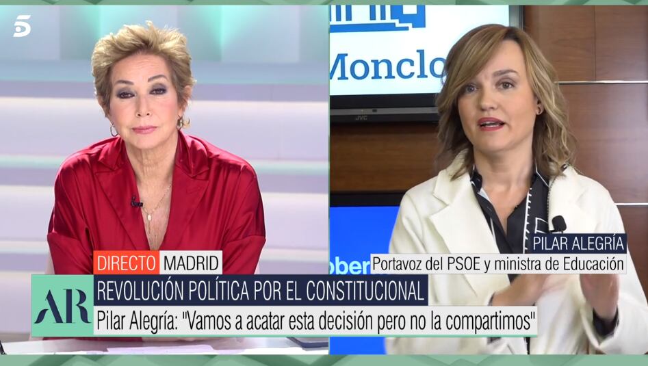 La ministra de Educación, Pilar Alegría, en El programa de Ana Rosa.