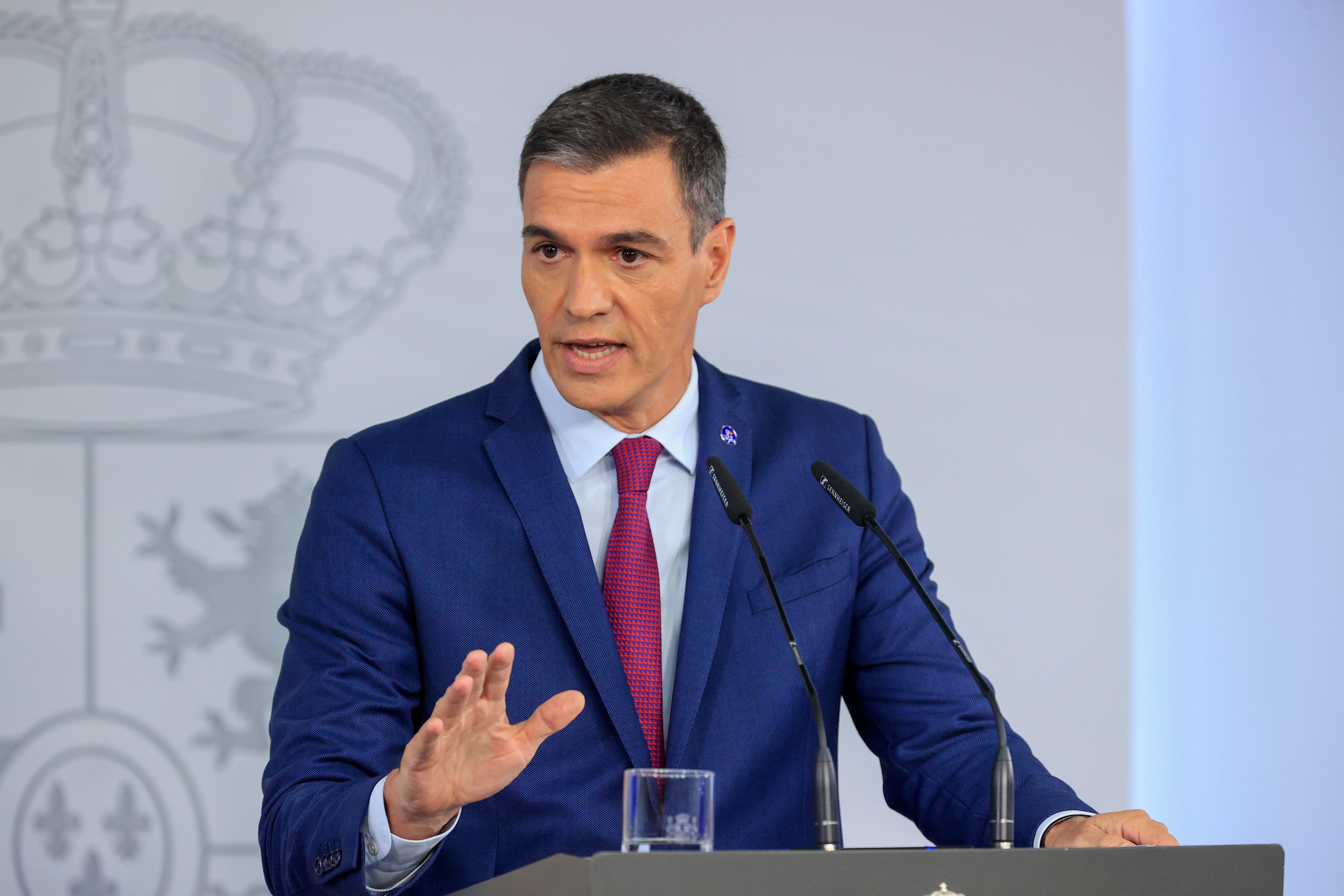 El líder socialista y presidente del Gobierno en funciones, Pedro Sánchez, durante una rueda de prensa