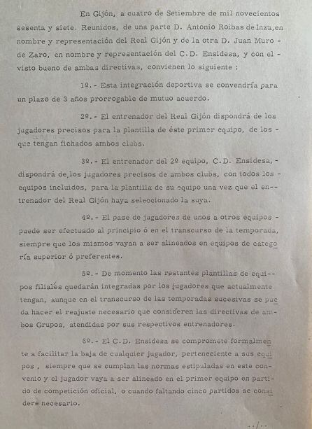 Documento firmado entre Sporting y Ensidesa.