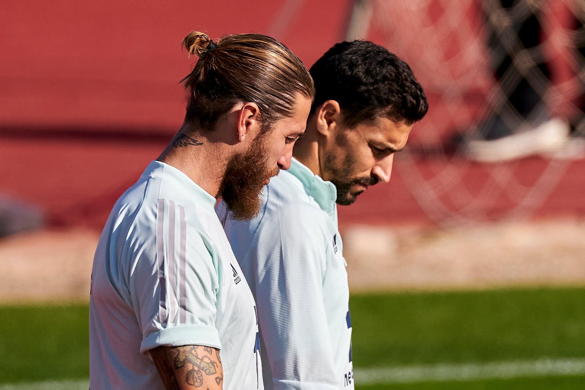 Sergio Ramos y Jesús Navas, durante un entrenamiento con la selección española en octubre de 2020