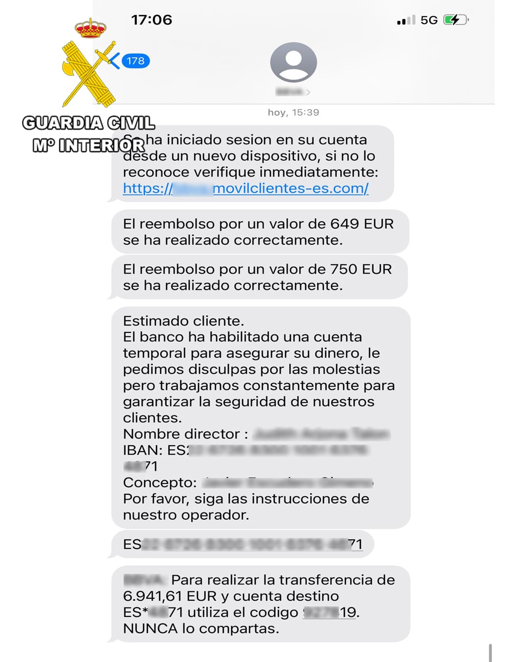 Ejemplo de estafa por sms.