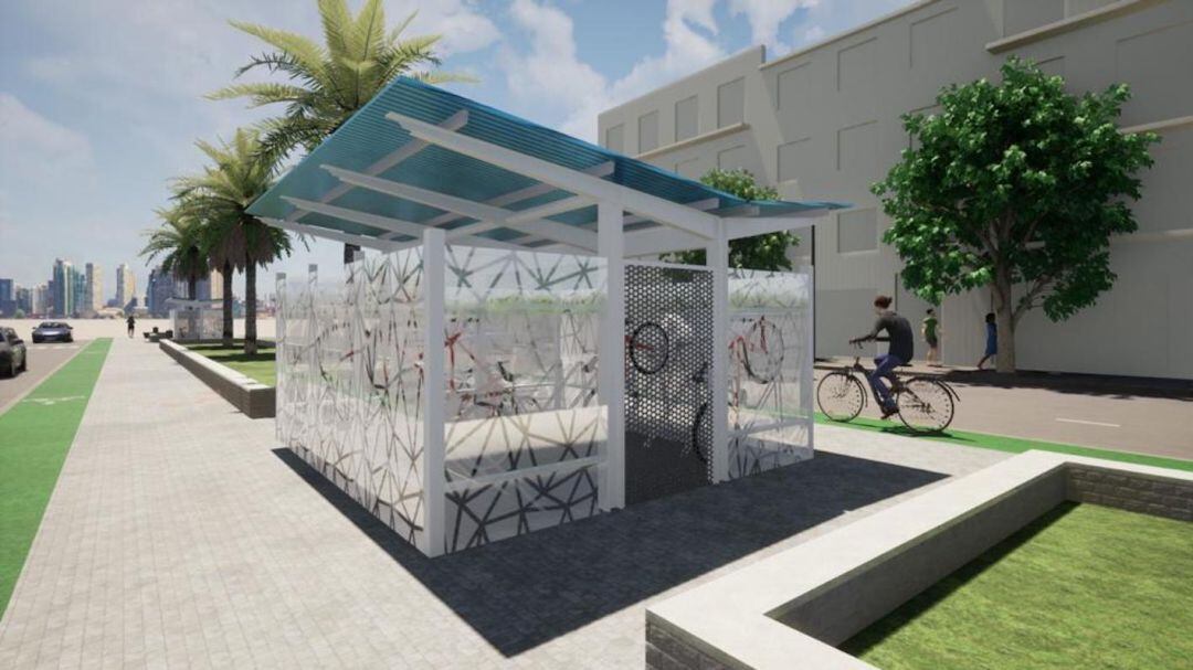 Prototipo de los nuevos aparcamientos de bicicletas que va a instalar la Generalitat en las estaciones de FGV