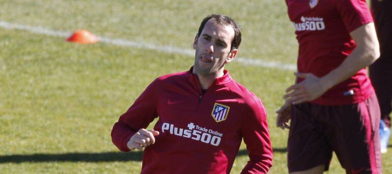 Diego Godín, en el entrenamiento de este sábado