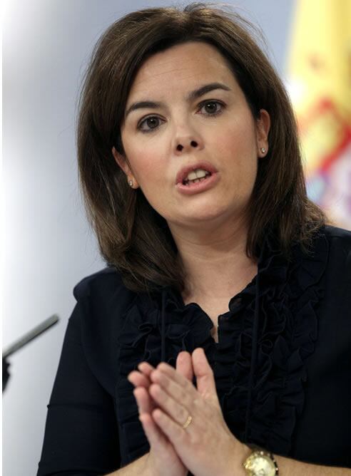 La vicepresidenta del Gobierno, Soraya Sáenz de Santamaría, durante la rueda de prensa posterior al Consejo de Ministros