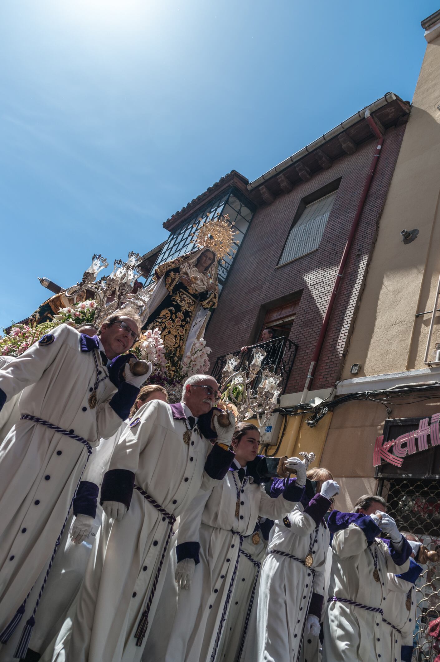 Jesús Divino Obrero procession in Holy Week of León, Spain. Backlight photo.