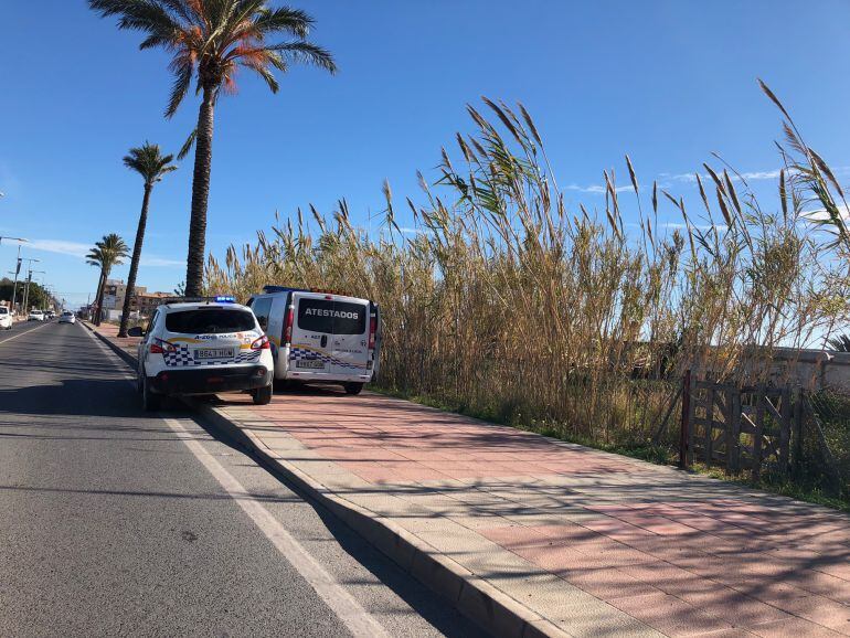Vehiculos policiales en la zona del atropello