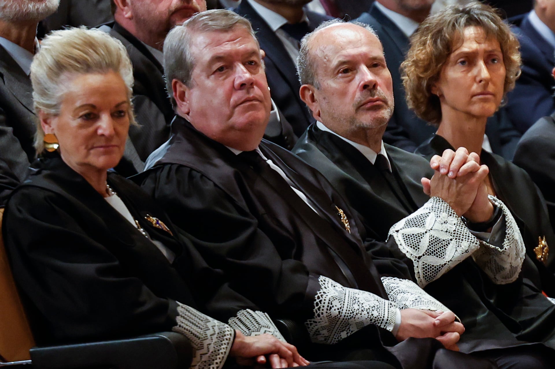 (De i a d) María Luisa Segoviano, César Tolosa, Juan Carlos Campo y Laura Díez durante su toma de posesión como nuevos magistrados del Tribunal Constitucional, este lunes, en Madrid.