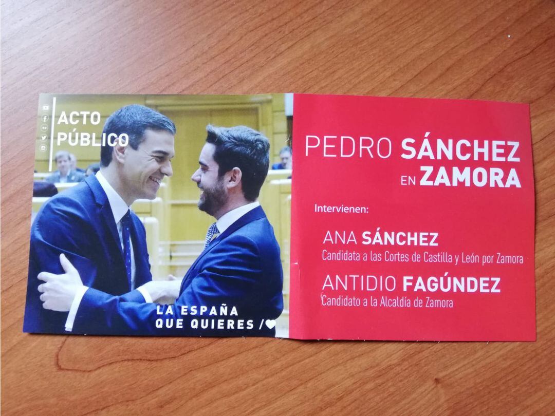 Flyer del acto público de Pedro Sánchez en Zamora