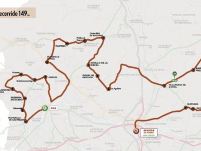 El recorrido de la 4ª etapa de la Vuelta a Burgos con salida en Roa y meta en Aranda de Duero.