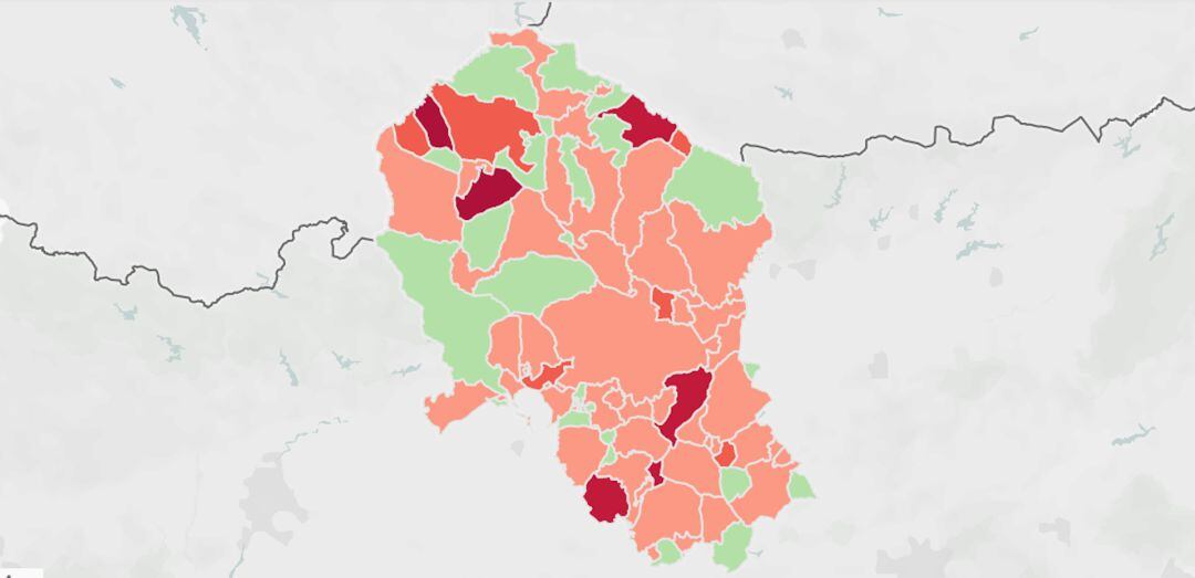 Mapa de incidencia acumulada de contagios en la provincia de Córdoba