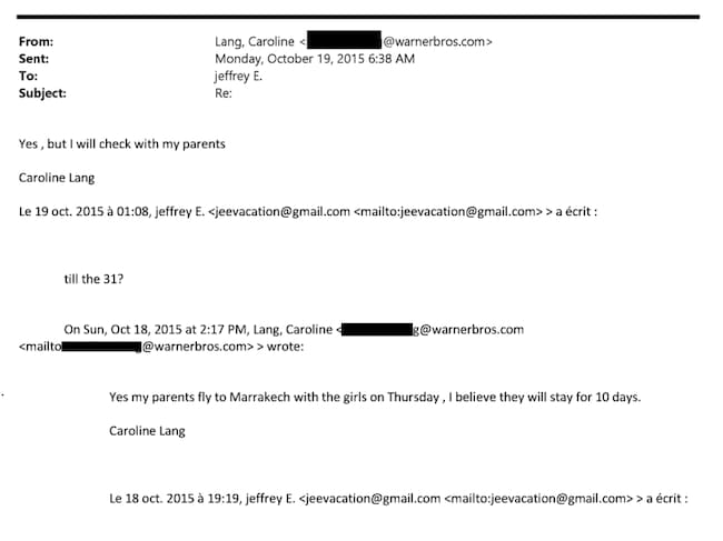 Correo de Epsein con Caroline Lang, hija del exministro francés Jack Lang