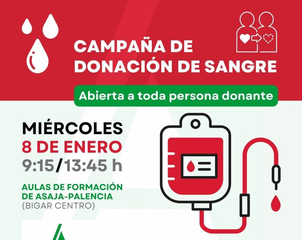 ASAJA-Palencia programa una jornada de donación de sangre el miércoles 8 de enero