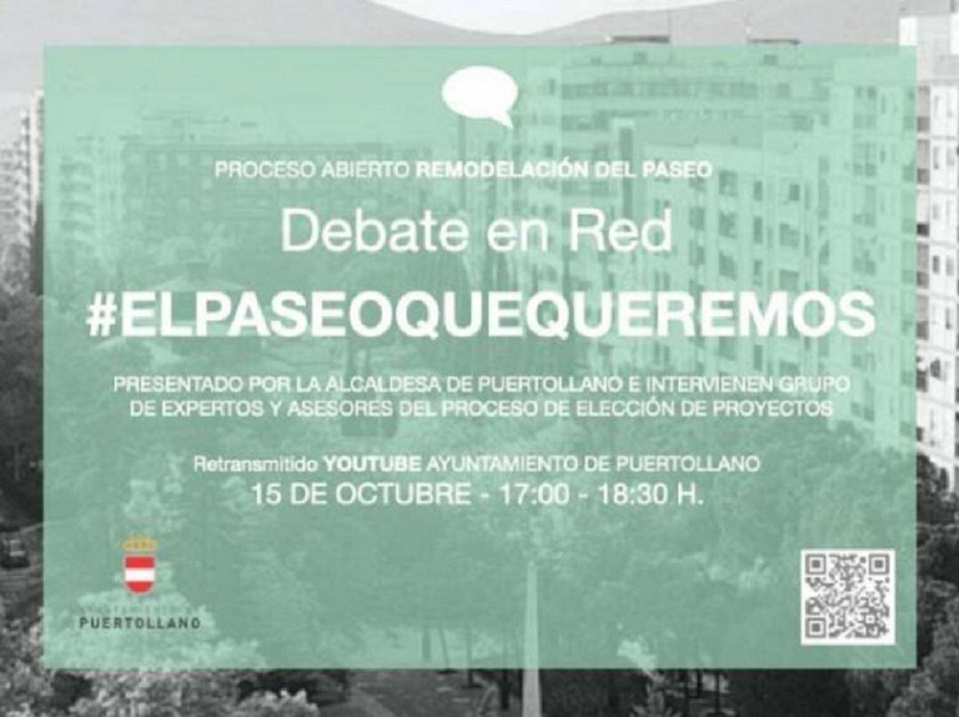 Anuncio del debate que se podrá ver on line esta tarde centrado en la reforma del Paseo San Gregorio de Puertollano