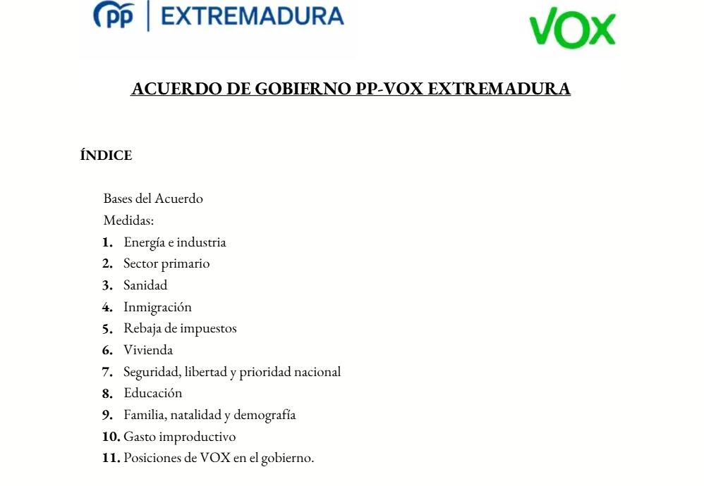 Acuerdo de Gobierno PP-Vox en Extremadura