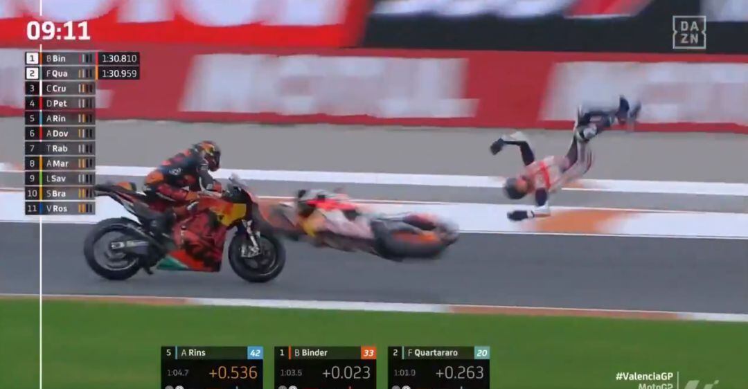 Caída de Álex Márquez en el GP de Valencia. 