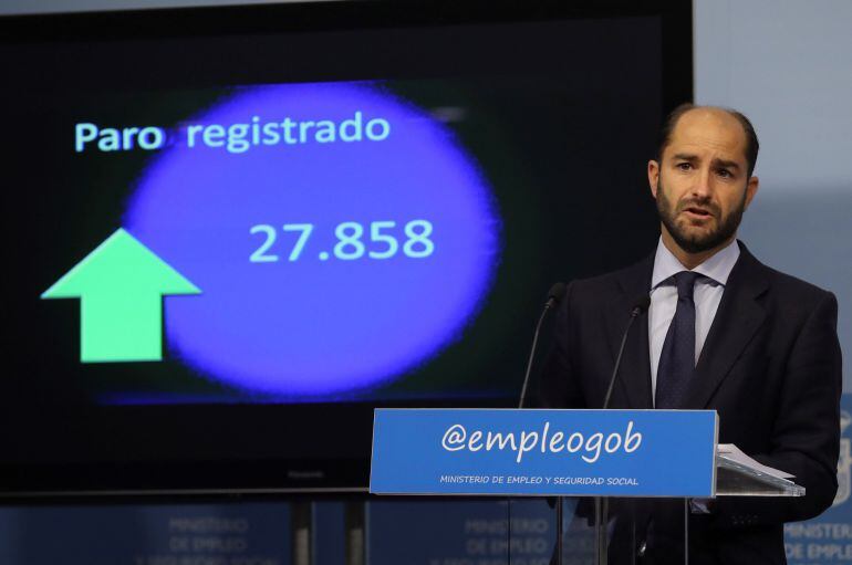 El secretario de Estado de Empleo, Juan Pablo Riesgo, en la presentación de los datos de septiembre.