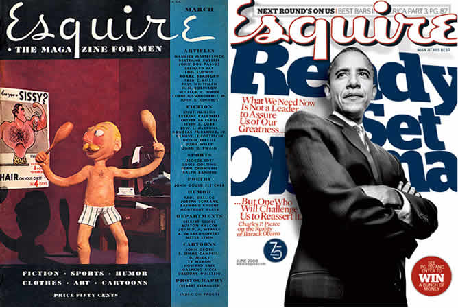 Portadas de la revista &#039;Esquire&#039;; en 1934 y en 2008, el año de su 75 aniversario