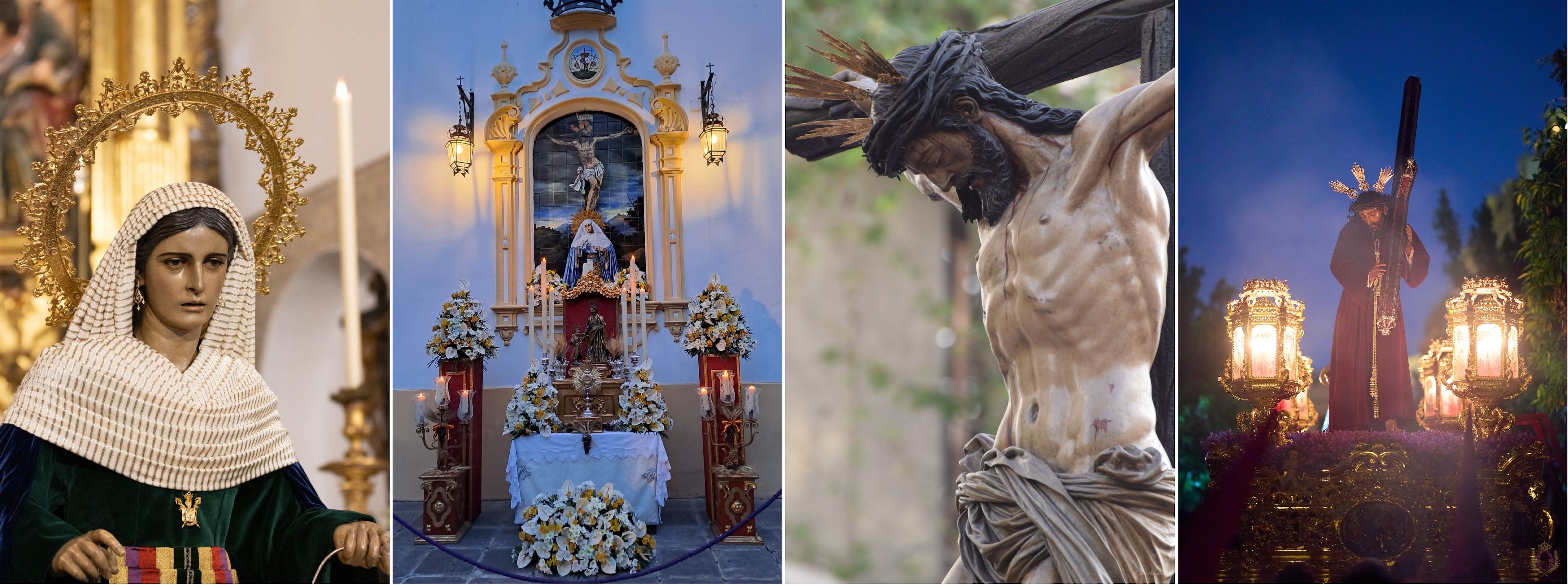 De izquierda a derecha, Santa Marta, el azulejo de la Capilla del Museo, el Cristo del Calvario y el Nazareno de La O