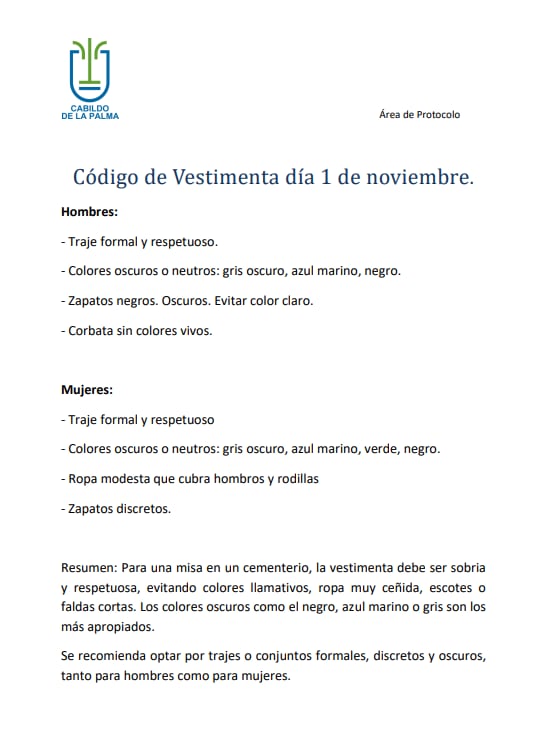 Código de vestimenta del uno de noviembre
