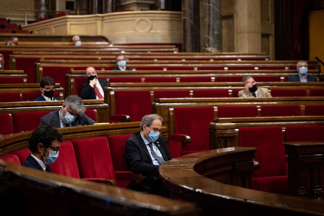 El presidente de la Generalitat, Quim Torra, en el pleno extraordinario que del Parlament sobre &quot;la situación política creada por la crisis de la monarquía española&quot; tras la marcha del Rey emérito, en Barcelona, Catalunya (España) a 7 de agosto de 2020.