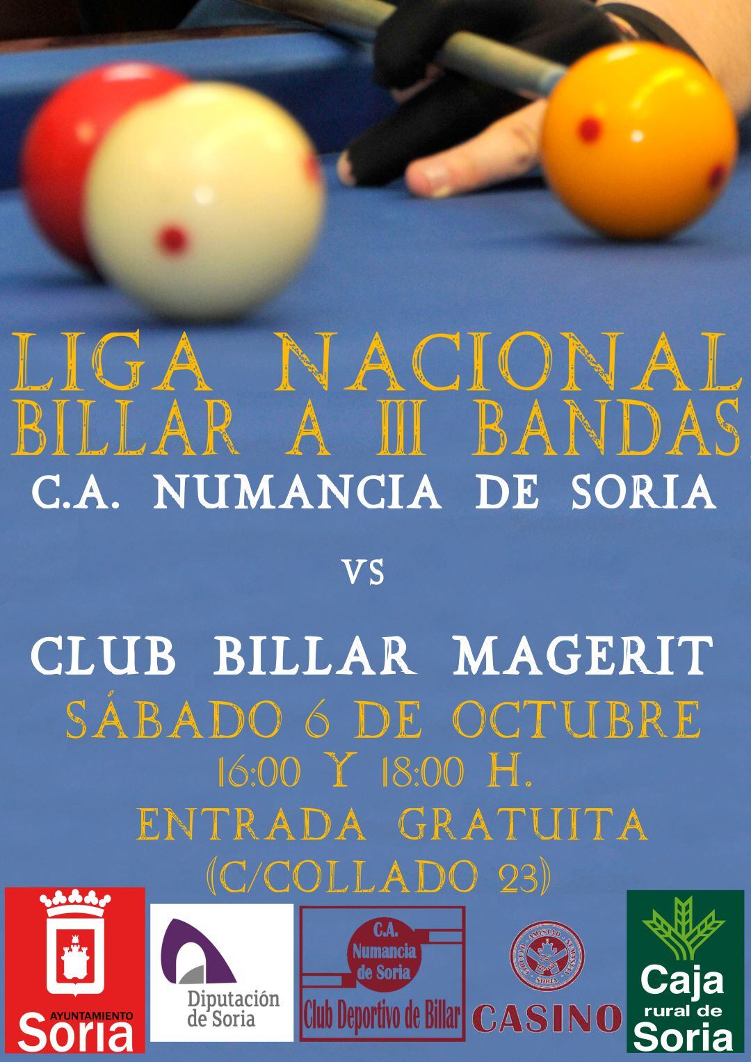 Cartel de la primera jornada de Liga Nacional de Billar a 3 Bandas.