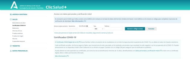 Proceso de obtención del Pasaporte Covid a través de ClicSalud+