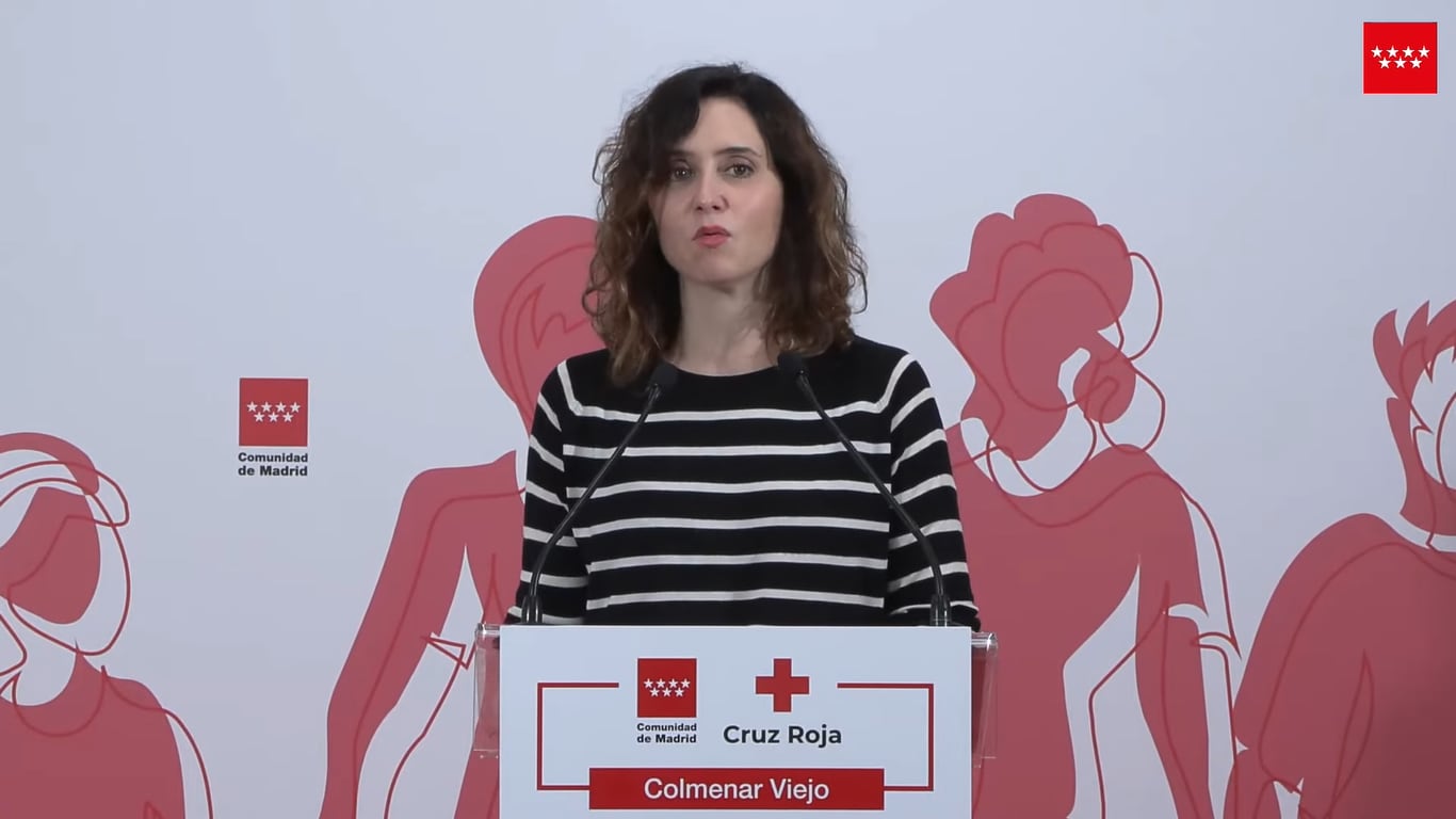 Isabel Díaz Ayuso durante la presentación de la nueva sede de Cruz Roja en Colmenar Viejo