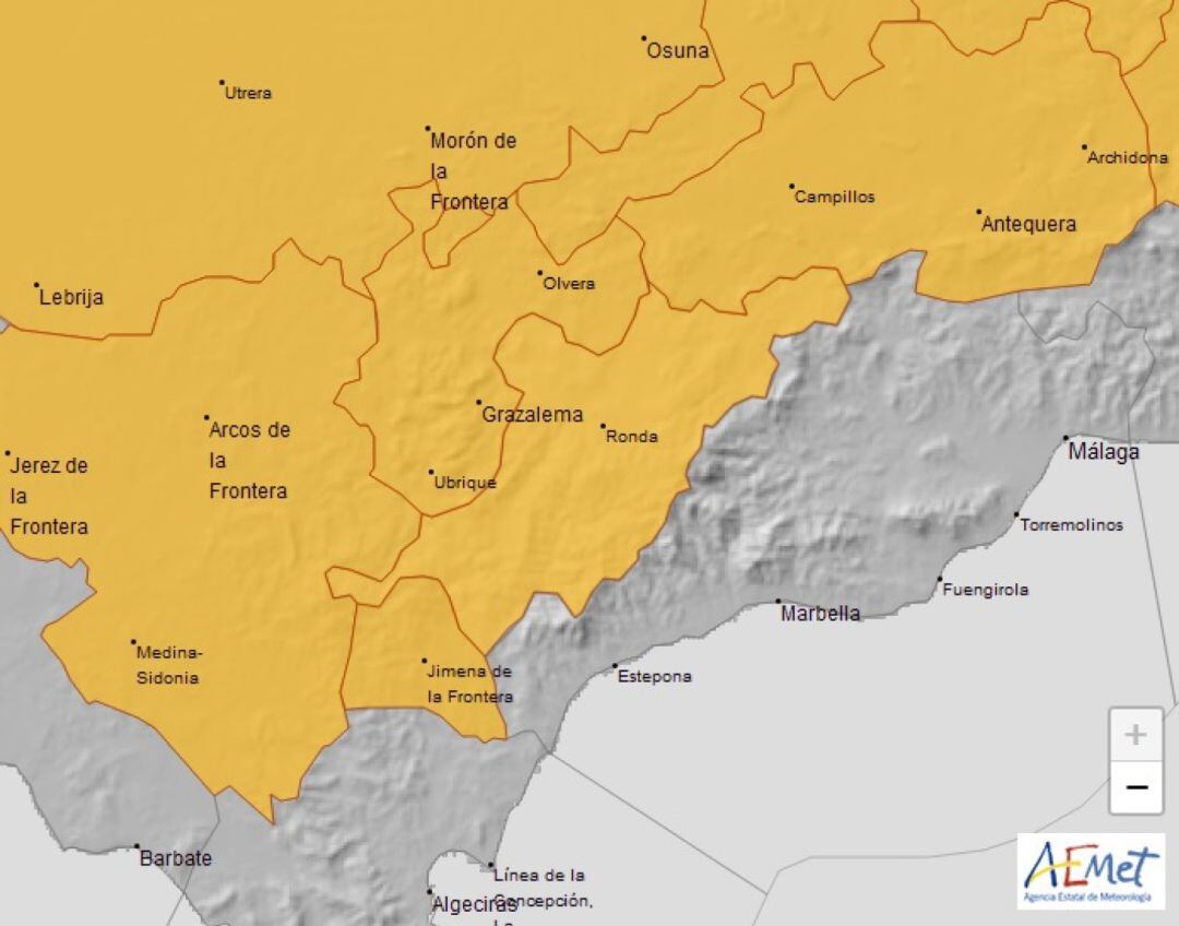 Infografía de la página web de la Aemet donde se muestran las zonas en alerta naranja