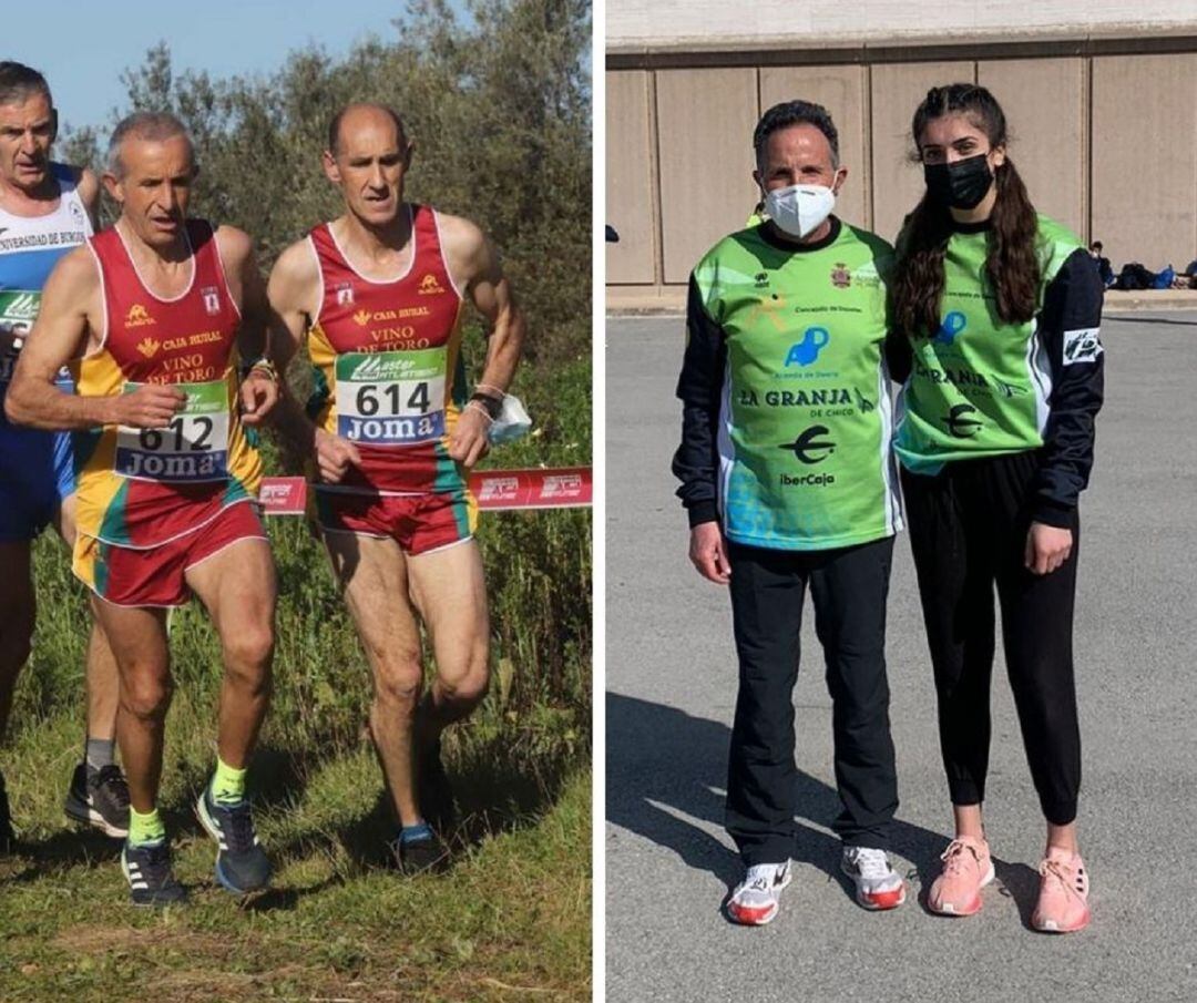 Rafa de Andrés (614) a la izquierda y Ana Cubillo, junto a su entrenador Leocadio de Blas, en Barcelona.