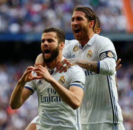 Nacho celebra su gol al Sevilla.