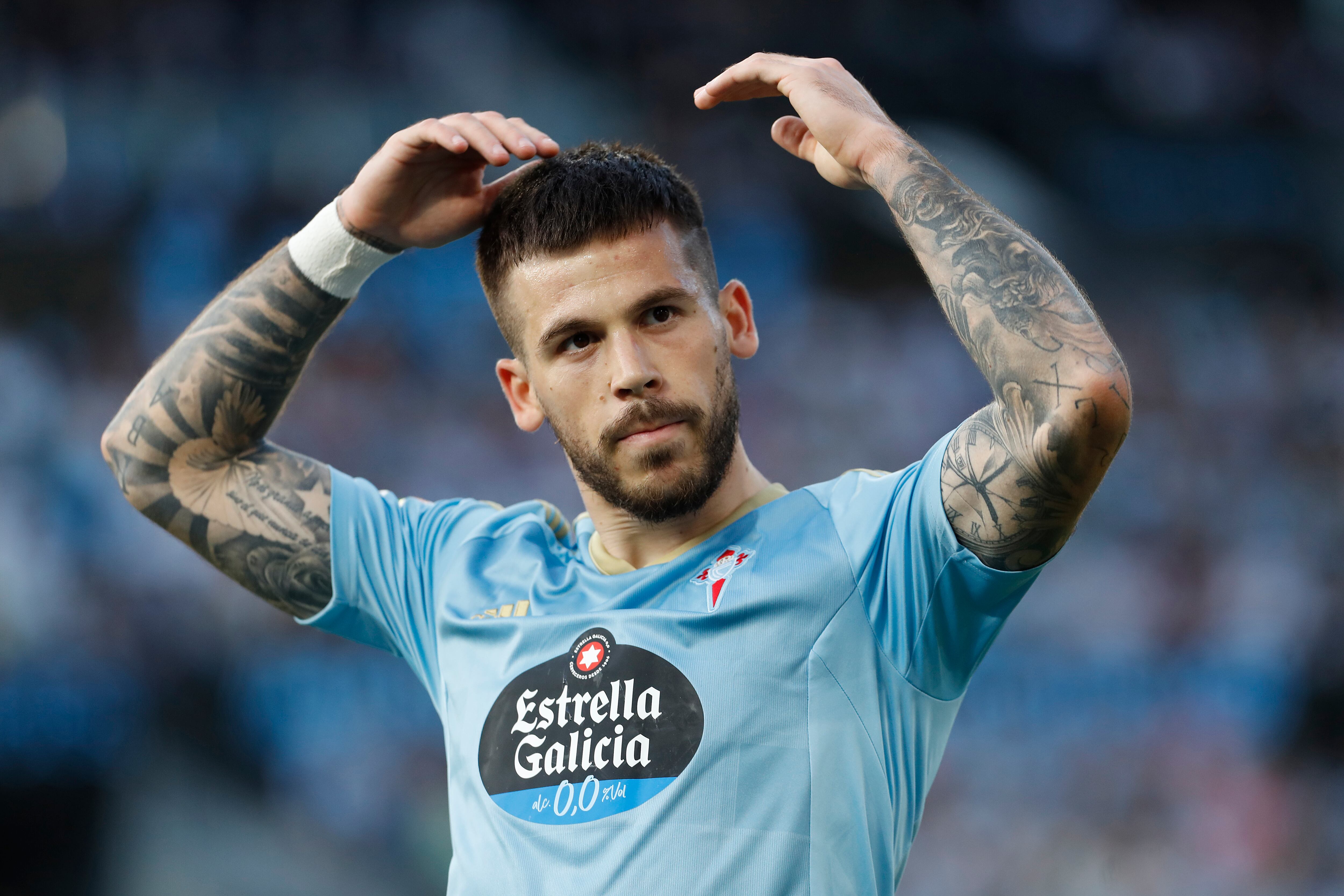 VIGO (PONTEVEDRA), 23/05/2023.- El delantero del Celta Carles Pérez, durante el partido de Liga en Primera División que Celta de Vigo y Girona FC han disputado este martes en el estadio de Balaídos. EFE/Salvador Sas
