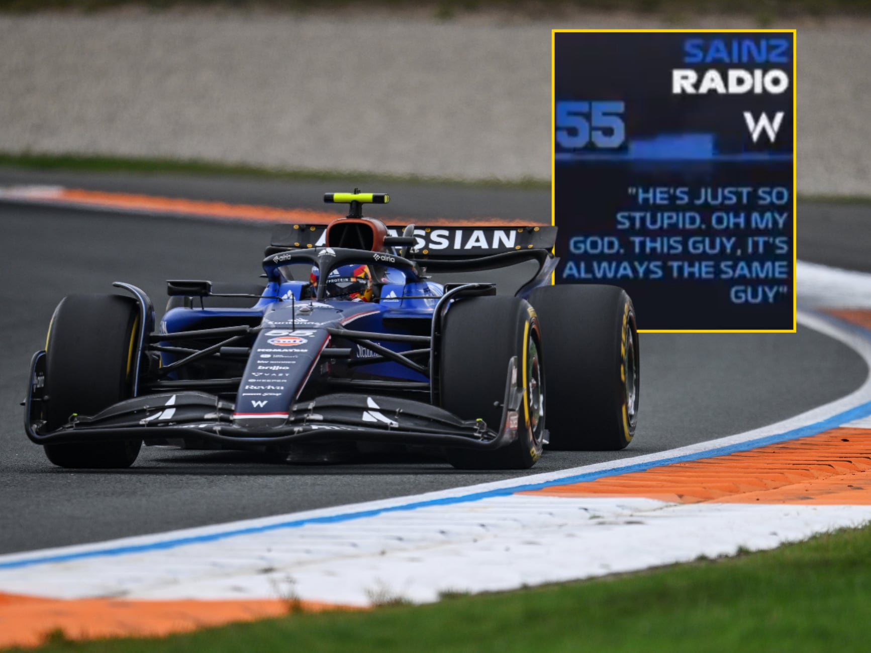 En un montaje, Carlos Sainz junto a su mensaje de radio sobre Lawson