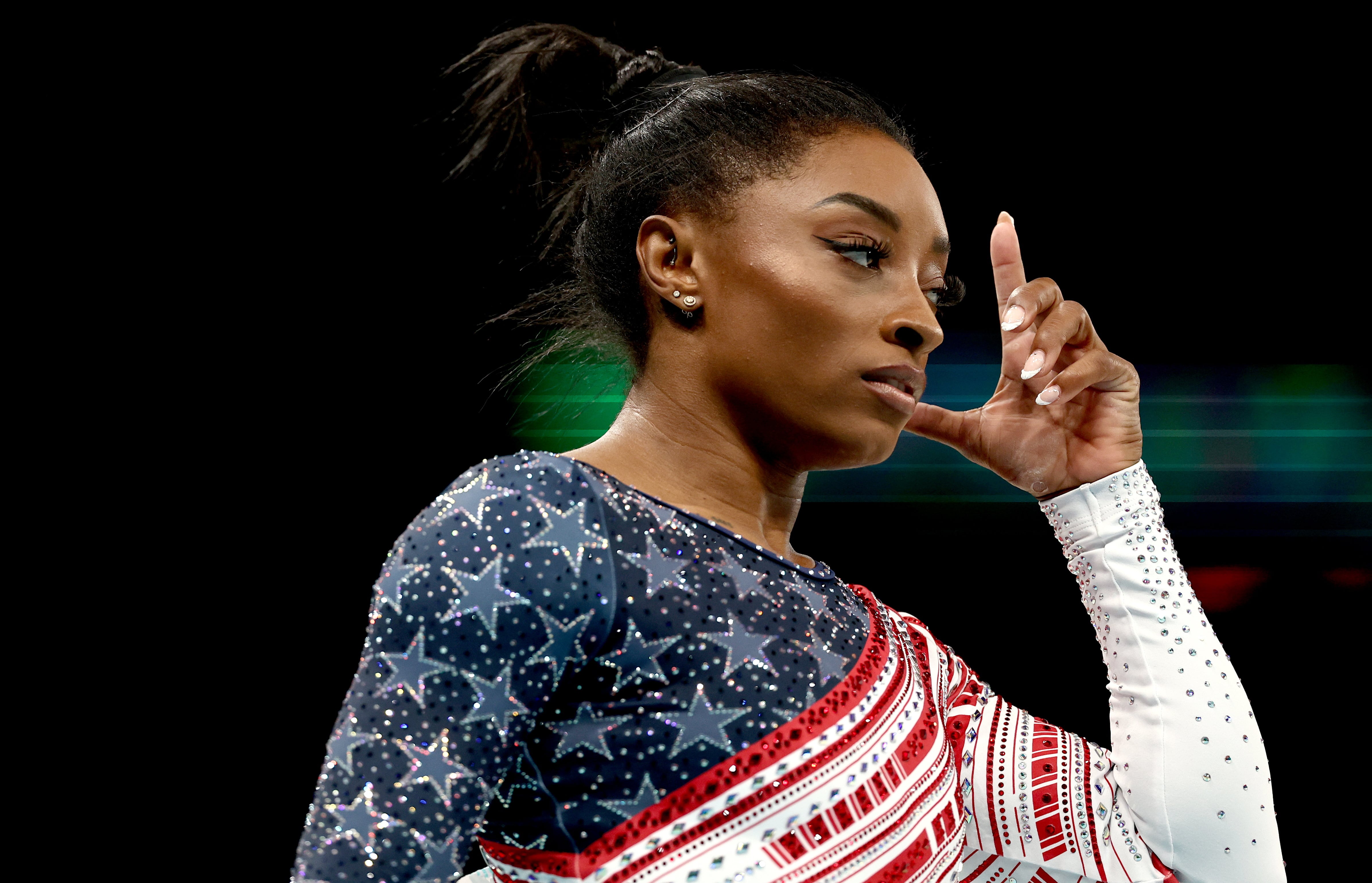 Simone Biles durante una de sus pruebas en los Juegos Olímpicos que se están celebran en París estas semanas.