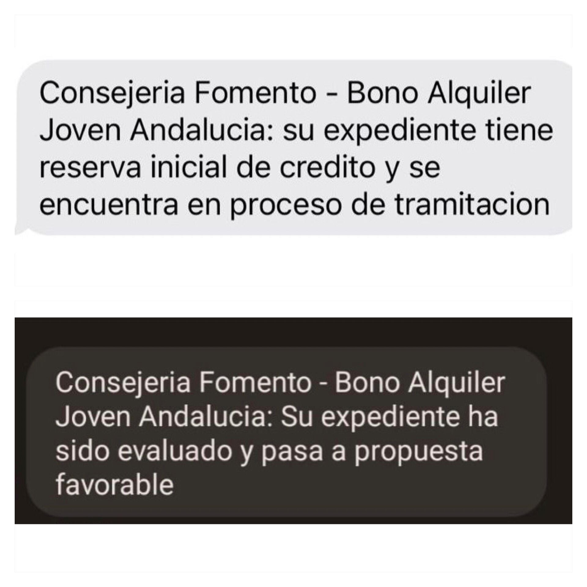 Mensajes de texto enviados por la Junta a los solicitantes del bono de alquiler joven.