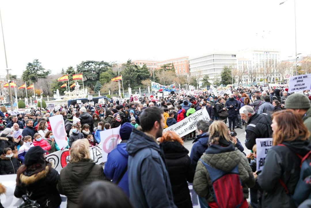 Unos 600 vecinos de Vallecas concentrados a las puertas del Palacio de Cibeles